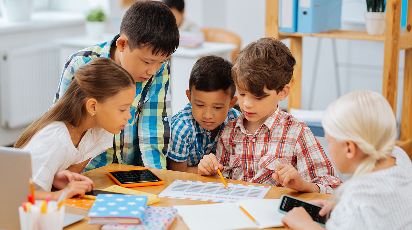 Group of kids doing homework together