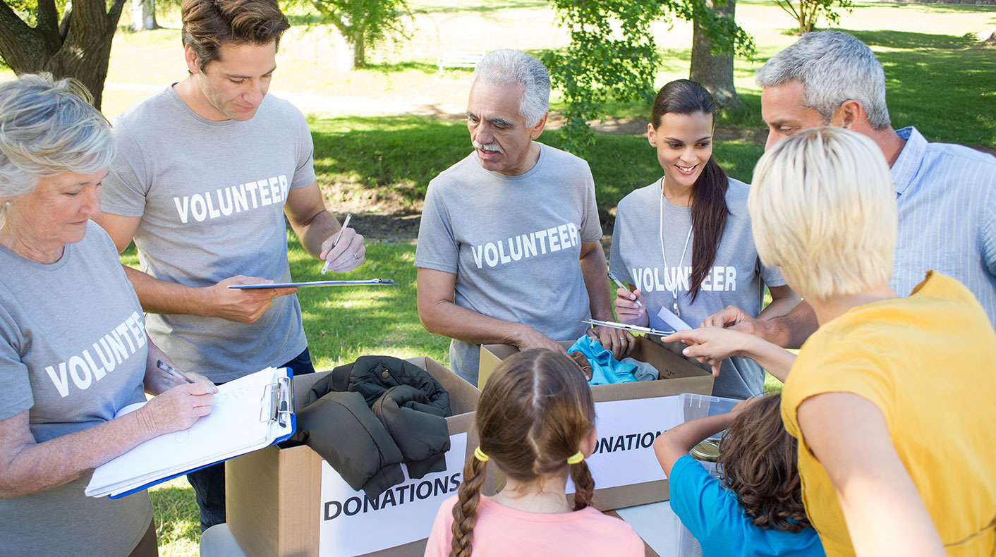 Group of people performing volunteer work