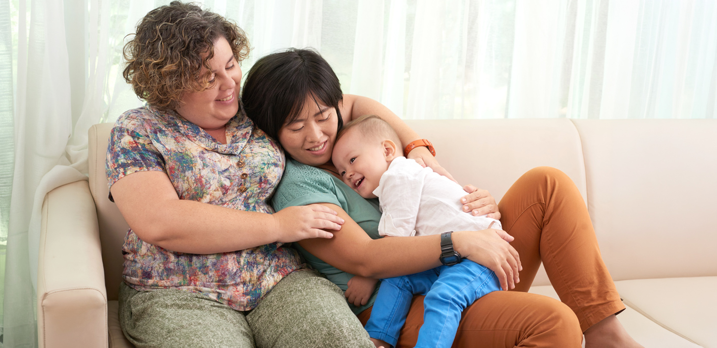 Happy family on the couch